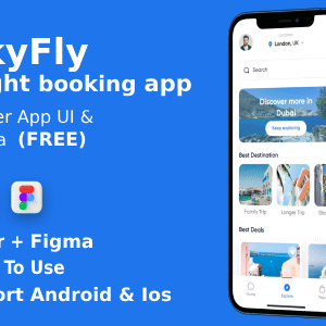 Online Flight & Hotel/Place Booking App | UI Kit | Flutter | Figma FREE | SkyFly